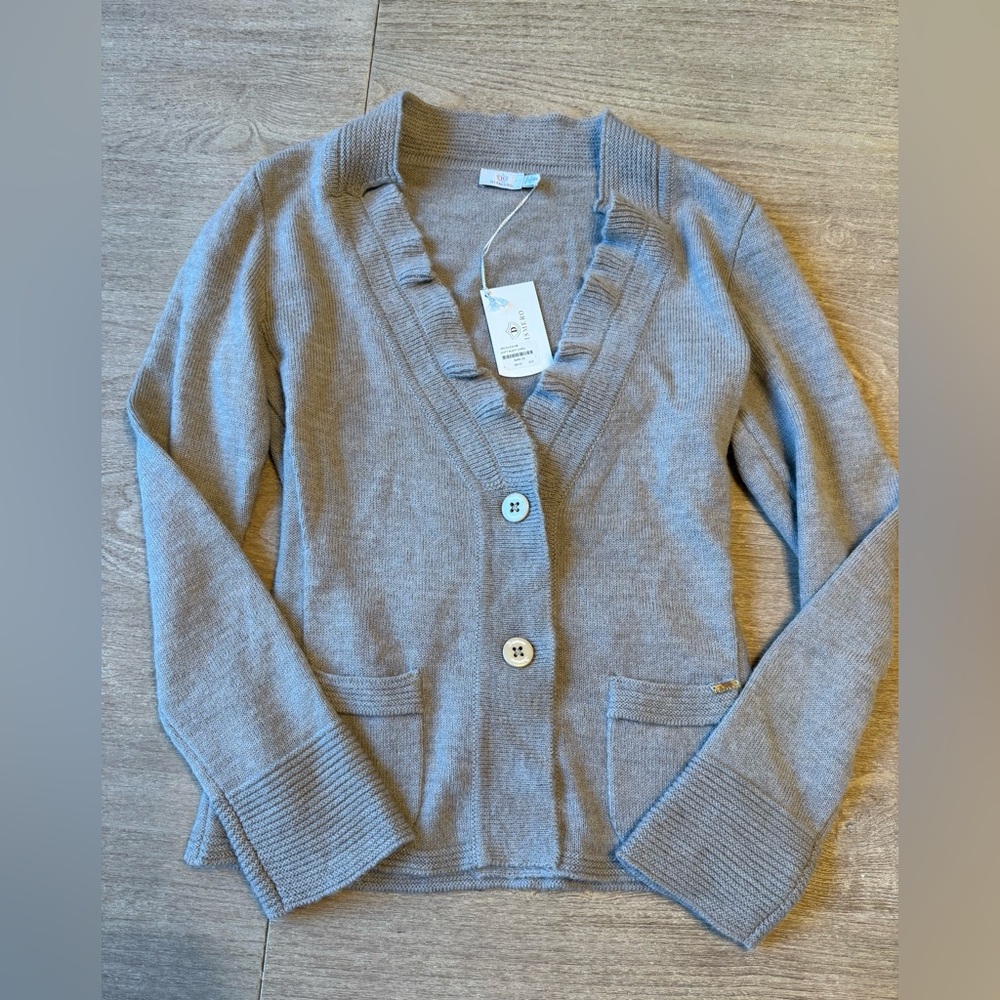 Dismero Italian Ruffle Cardigan Alpaca & Wool Blend S NWT $485 old money, preppy